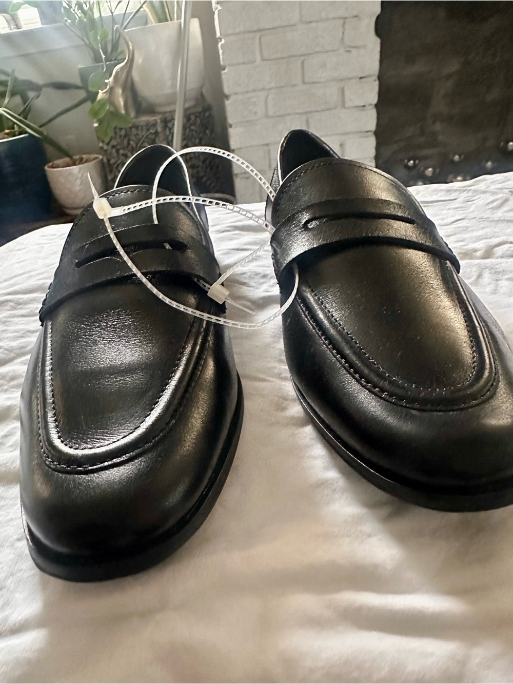 ANTONIO MELANI Black Leather Penny Loafers - Women's Slip-On Flats